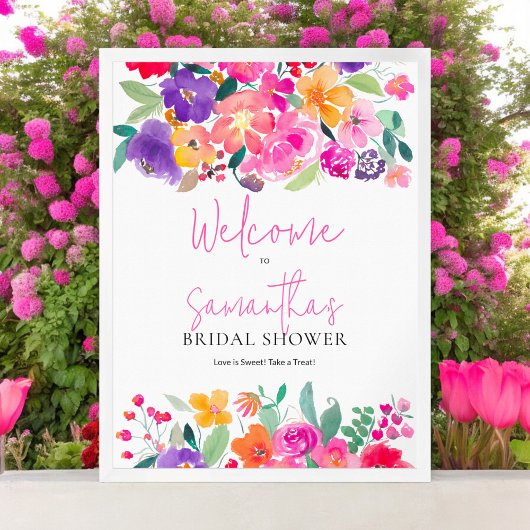 Fett rosa Brautparty mit floralen Farben willkomme Poster