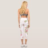 Fett rosa Cabbage-Rose auf weißem Hintergrund Capri Leggings (Rückseite)