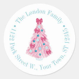 Fett rosa Christbaum mit Aquamariner Rücksendeadre Runder Aufkleber