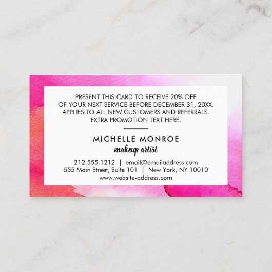 Fett rosa Farben Rabatt Gutscheinkarte Visitenkarte (Rückseite)