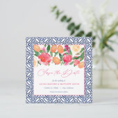 Fett rosa Florals mit Zitrusfrüchten und spanische Save The Date (Stehend Vorderseite)