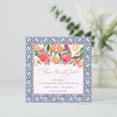 Fett rosa Florals mit Zitrusfrüchten und spanische Save The Date (Stehend Vorderseite)