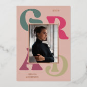 Fett rosa grüne Retro Typografie 2024 Abschluss Folieneinladung (Vorderseite)