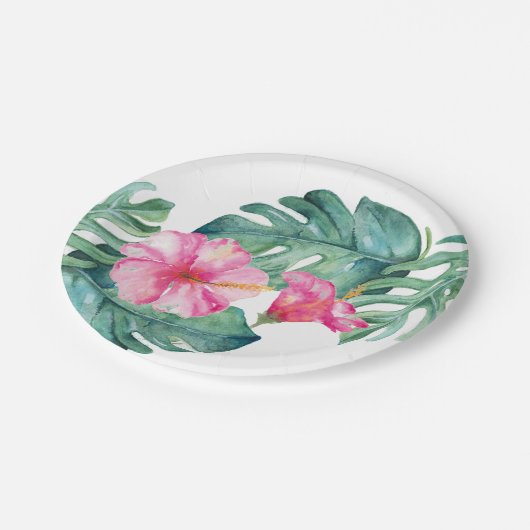 Fett rosa Hibiskus Tropenfarben Pappteller (Schrägansicht)