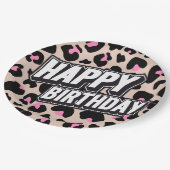 Fett rosa Leopard Happy Birthday Paper Plate Pappteller (Schrägansicht)