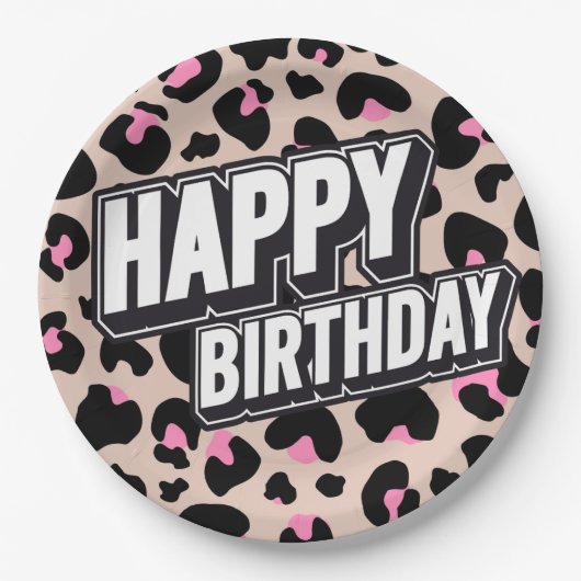 Fett rosa Leopard Happy Birthday Paper Plate Pappteller (Vorderseite)