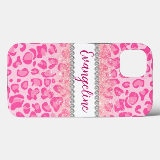 Fett rosa Leopard Print, Diamanten und Glitzer Case-Mate iPhone Hülle (Rückseite (Horizontal))