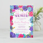 Fett rosa Lila Blue Watercolor Brautparty Einladung (Stehend Vorderseite)