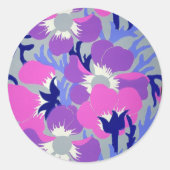 Fett Rosa & Lila Windflower-Muster Retro Runder Aufkleber (Vorderseite)