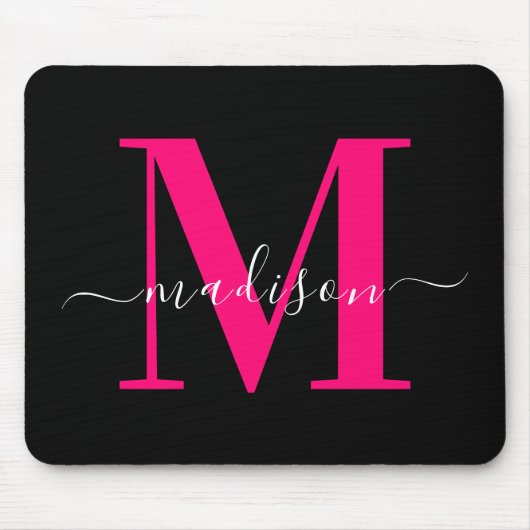 Fett rosa Monogram Initial Typografy Black Girly Mousepad (Vorne)
