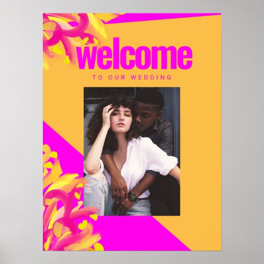 Fett rosa Orange Foto Wedding Willkommenszeichen Poster (Vorne)