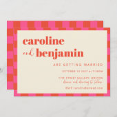 Fett rosa Orange Karton All-in-One Hochzeit Einladung (Vorne/Hinten)