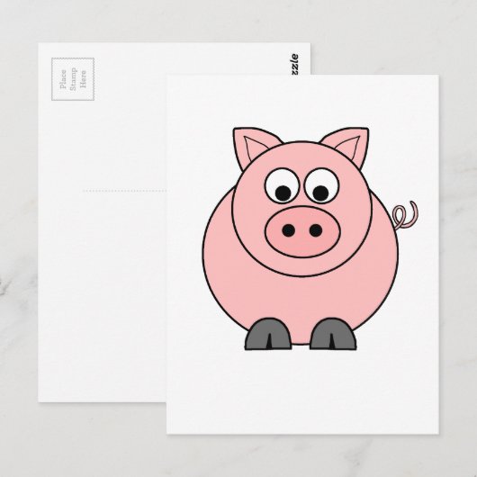 Fett rosa Pig Postkarte (Vorne/Hinten)