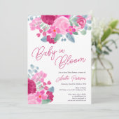 Fett rosa Pollen florale Aquarelldusche Baby Dusch Einladung (Stehend Vorderseite)