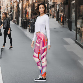 Fett rosa Rosa Floral Künstlerischer Bohemischer S Leggings
