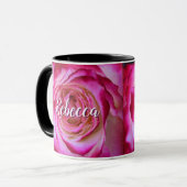 Fett rosa Rosa Rosa Foto individuelle Name Skript Tasse (Vorderseite Links)