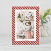 Fett Rosa & Rot Gingham Karo 3 Foto Weihnachten (Stehend Vorderseite)