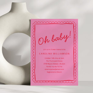 Fett Rosa Rote Moderne Whimsical-Rand-Baby-Party Einladung