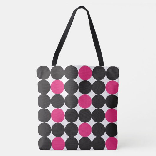 Fett rosa Schwarze Punkte Geometrisches Muster Tasche (Vorderseite)