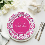 Fett rosa Spanisches Talavera-Mexikanisches Brautp Pappteller<br><div class="desc">Hot Pink magenta Spanisch mexikanische Talavera Fliesen elegante Brautparty Monogramm gedruckte Papier Teller Vorlage,  lebendige fette Farben moderne lässige Typografie personalisierte Brautparty Geschirr,  mexikanische Spanisch Hacienda Stil Brautparty lebendige Farbe personalisierten Papier Teller</div>