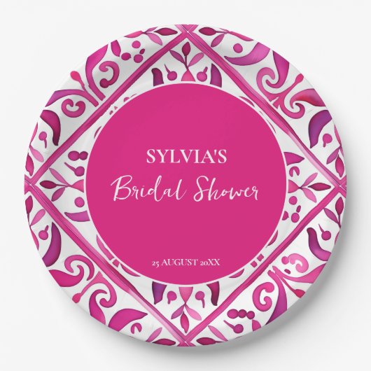 Fett rosa Spanisches Talavera-Mexikanisches Brautp Pappteller (Vorderseite)