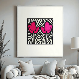 Fett rosa Tulips Pop drucken Poster