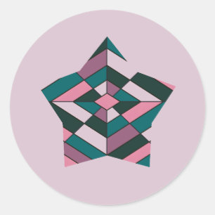 Fett rosa und Aquamariner Diamantglas-Stern Runder Aufkleber