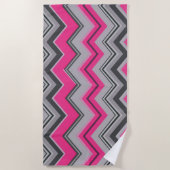 Fett rosa und graues Zickzack Strandtuch (Vorderseite)