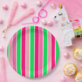 Fett rosa und grüne Streifen Pappteller (Party)