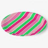 Fett rosa und grüne Streifen Pappteller (Schrägansicht)