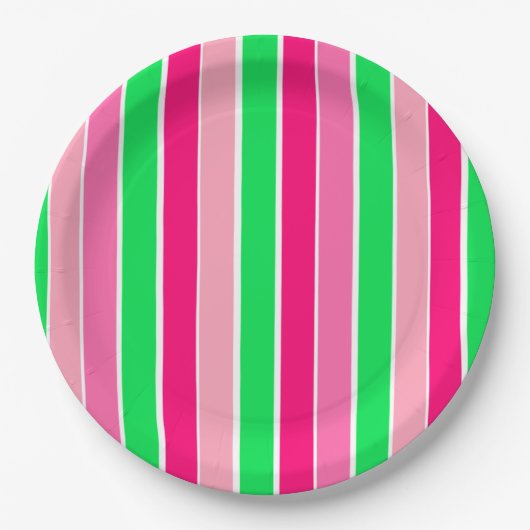 Fett rosa und grüne Streifen Pappteller (Vorderseite)