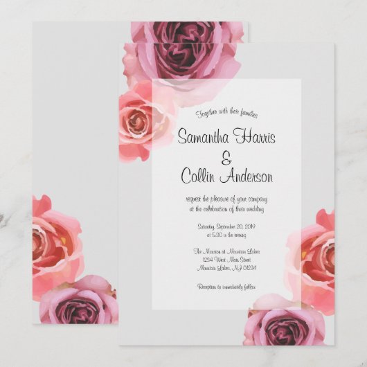 Fett rosa und Lila Frühjahrsfeiern Rose Hochzeit Einladung (Vorne/Hinten)