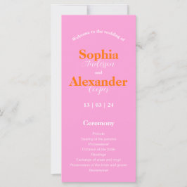 Fett rosa und orangefarbenes Hochzeitsprogramm