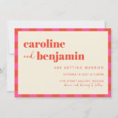 Fett rosa und orangefarbenes Prüfbrettmuster Hochz Einladung (Vorderseite)