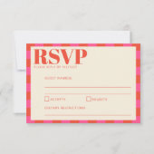 Fett rosa und orangefarbenes Prüfbrettmuster Hochz RSVP Karte (Vorderseite)