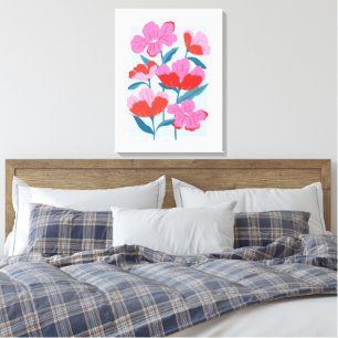 Fett rosa und rot florale Kunst drucken Leinwanddruck
