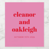 Fett rosa und rote moderne Hochzeit maßgeschneider Weinetikett (Einzelnes Label)