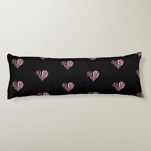 Fett rosa und schwarz Filigree Herzklopfen Seitenschläferkissen (Rückseite)