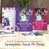 Fett rosa, weiße Blume Süß 16 Geburtstag Einladung