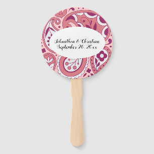 Fett rosa weißes Paisley Design Tear Drops Oval Fächer