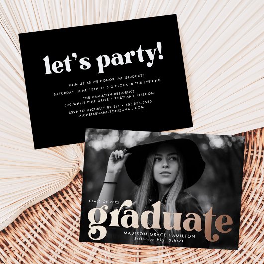 Fett Rose Gold Typografy Graduation Party Folieneinladung