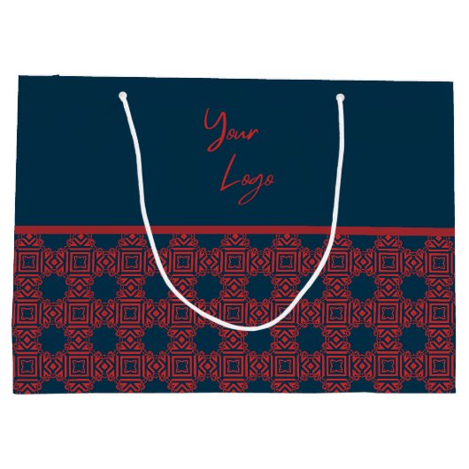 Fett Rot auf Navy Muster Custom Business Logo Große Geschenktüte (Rückseite)