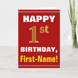 Fett, rot, Imitate Gold 1 Geburtstag mit Name Card Karte