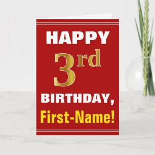 Fett, rot, Imitate Gold 3 Geburtstag mit Name Card Karte