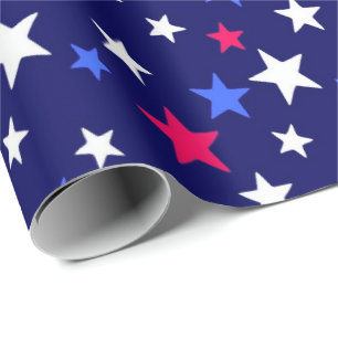 Fett Rot, Patriotisches Blau und Weiße Sterne Geschenkpapier