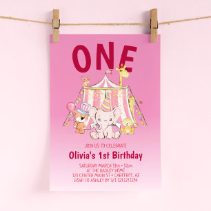Fett Rot Pink Zirkus 1. Geburtstag Einladung