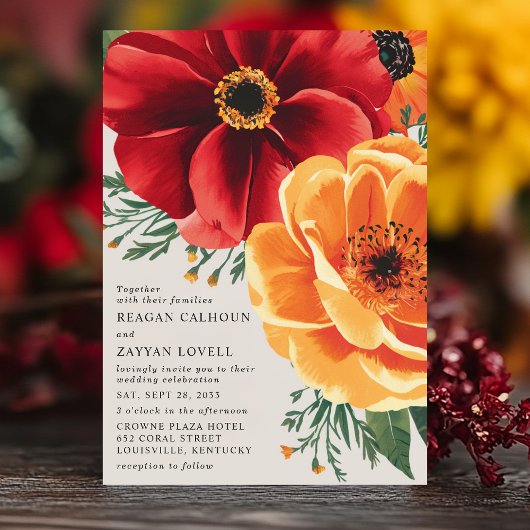 Fett rot und gelb floral Elegante Hochzeit Einladung