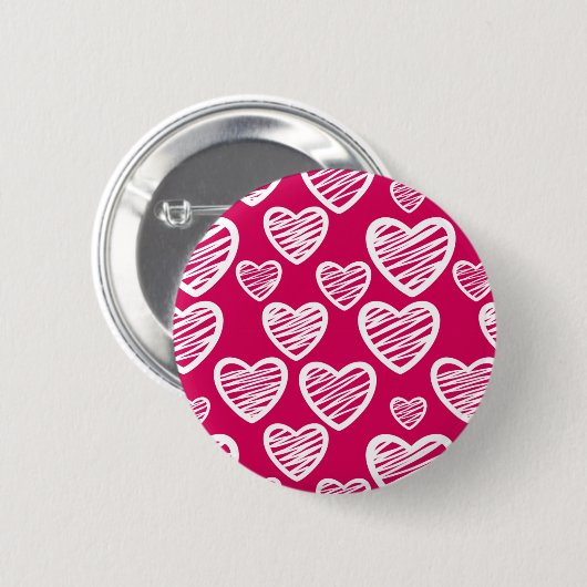 Fett Rot und Weiß Scribble Herzmuster Button (Vorne & Hinten)
