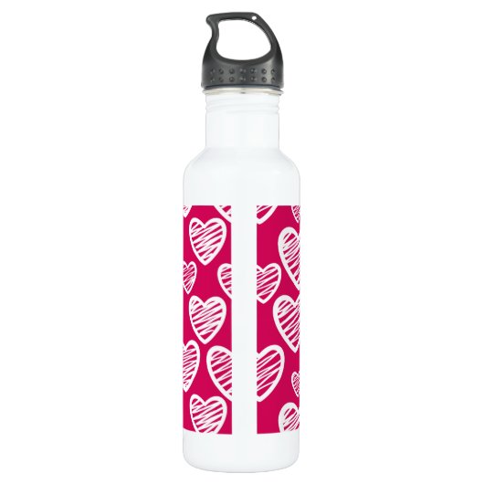 Fett Rot und Weiß Scribble Herzmuster Edelstahlflasche (Rückseite)