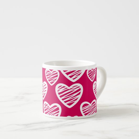 Fett Rot und Weiß Scribble Herzmuster Espressotasse (Vorderseite Rechts)